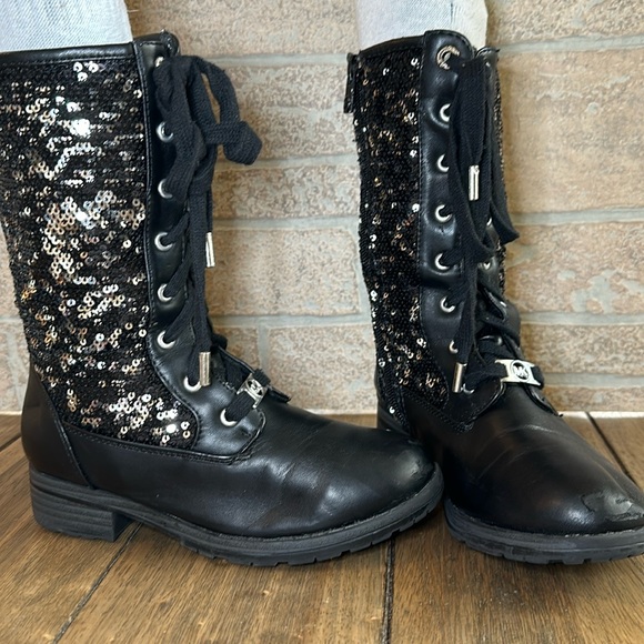 MICHAEL/Michael Kors Marcella Little Girls Black Silver Sequin Zip Lace Boot/13 - Picture 2 of 16